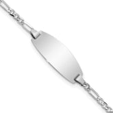 14k White Gold Polished Solid Chain/Solid Plate Figaro Link Oval 18x7.5mm Plate 7 inch ID Bracelet